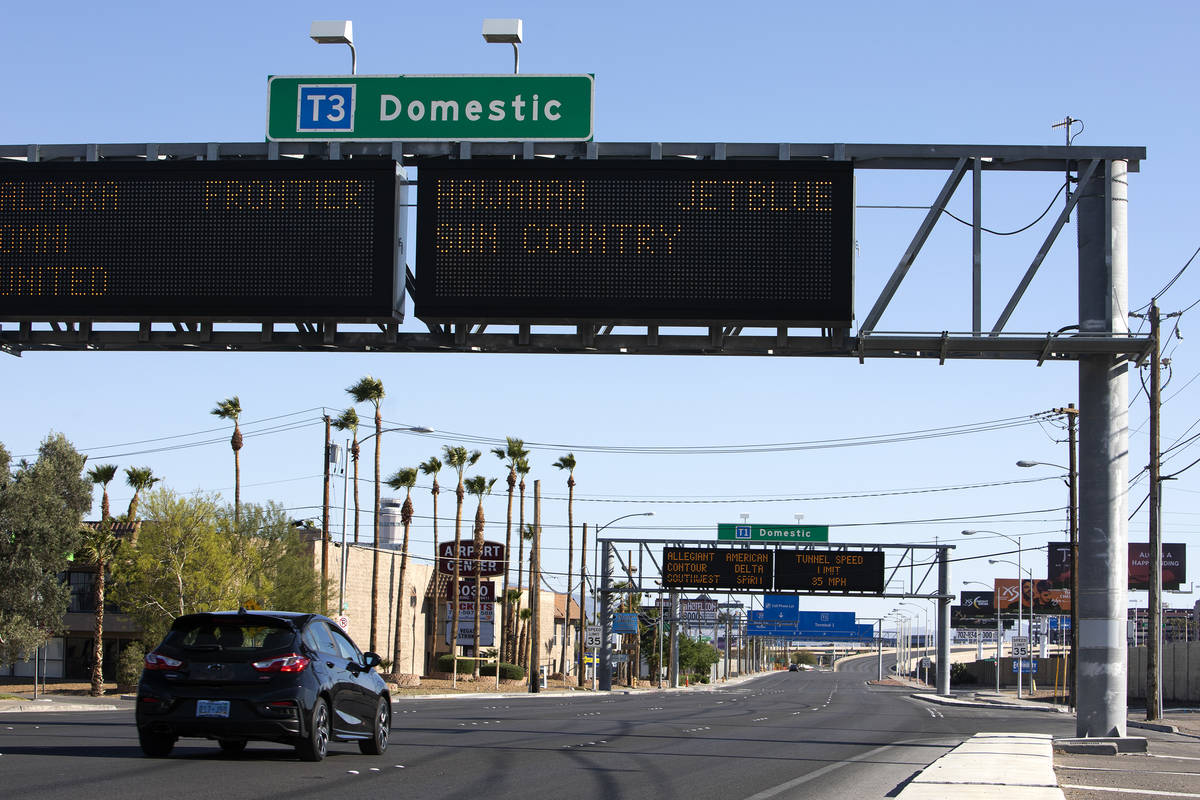 Traffic to McCarran International Airport is slow due to coronavirus on Wednesday, April 1, 202 ...