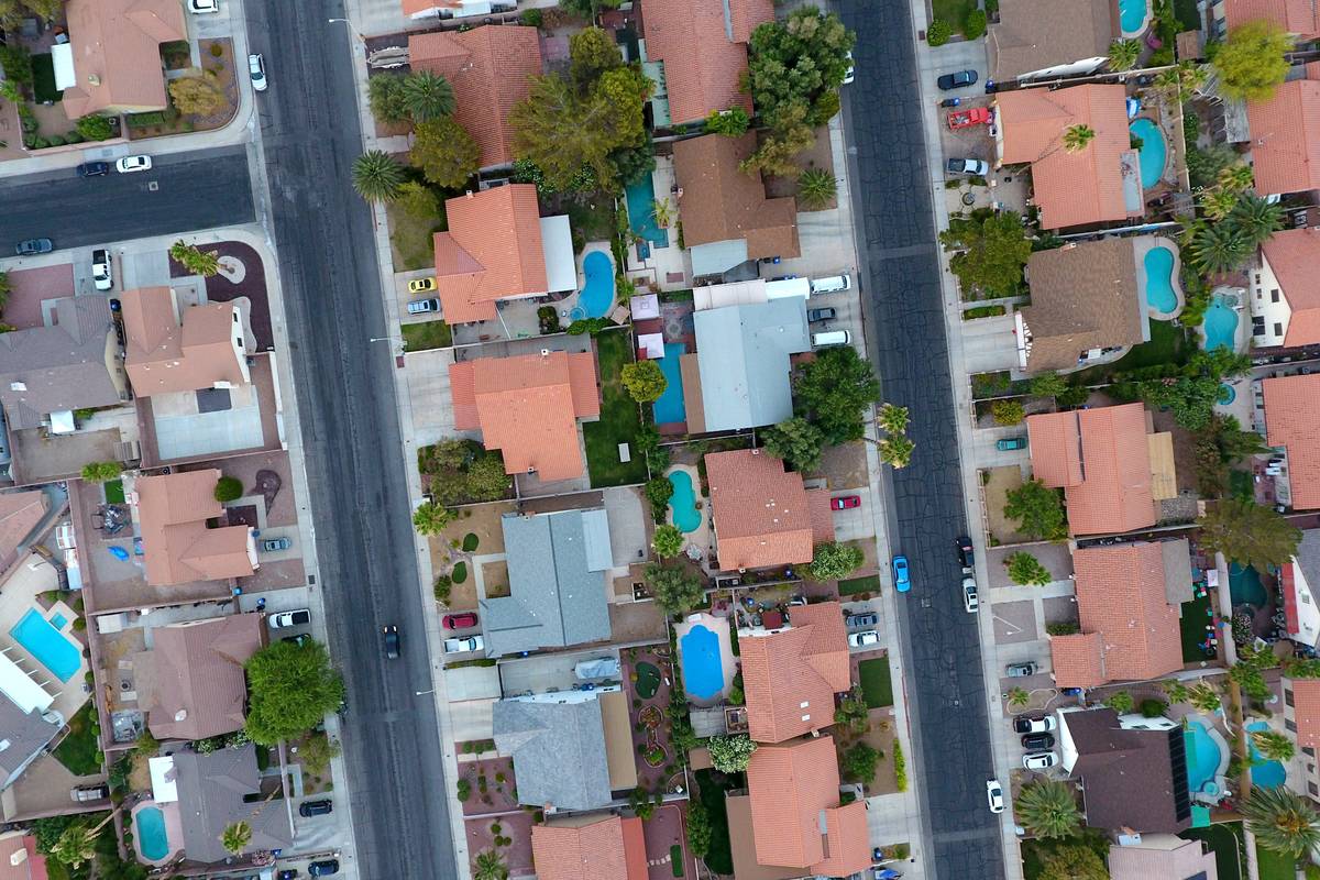 Aerial view of homes near Valle Verde Drive and Warm Springs Road in Henderson on Monday, June ...