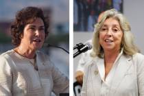 U.S. Sen. Jacky Rosen, left, and U.S. Rep. Dina Titus were able to help several Nevadans return ...