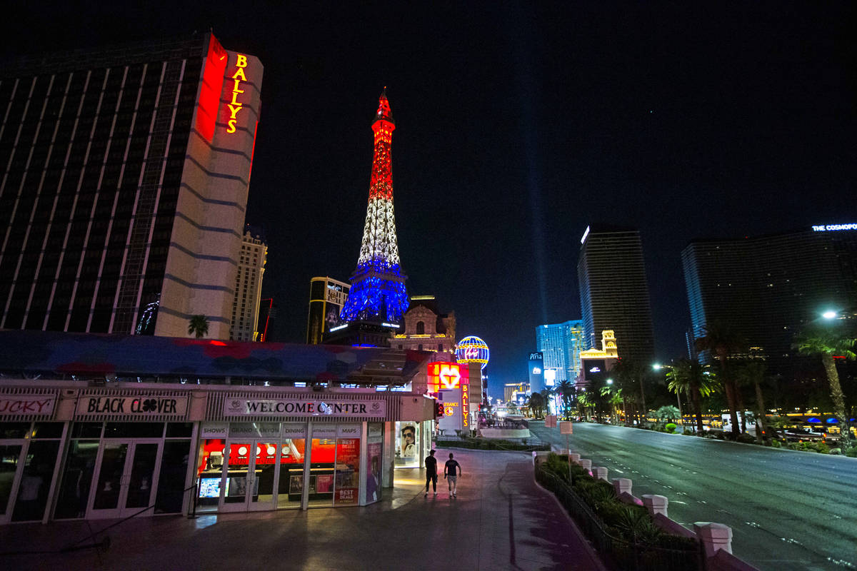 Special lights are displayed at the Eiffel Tower at Paris Las Vegas along the Las Vegas Strip o ...