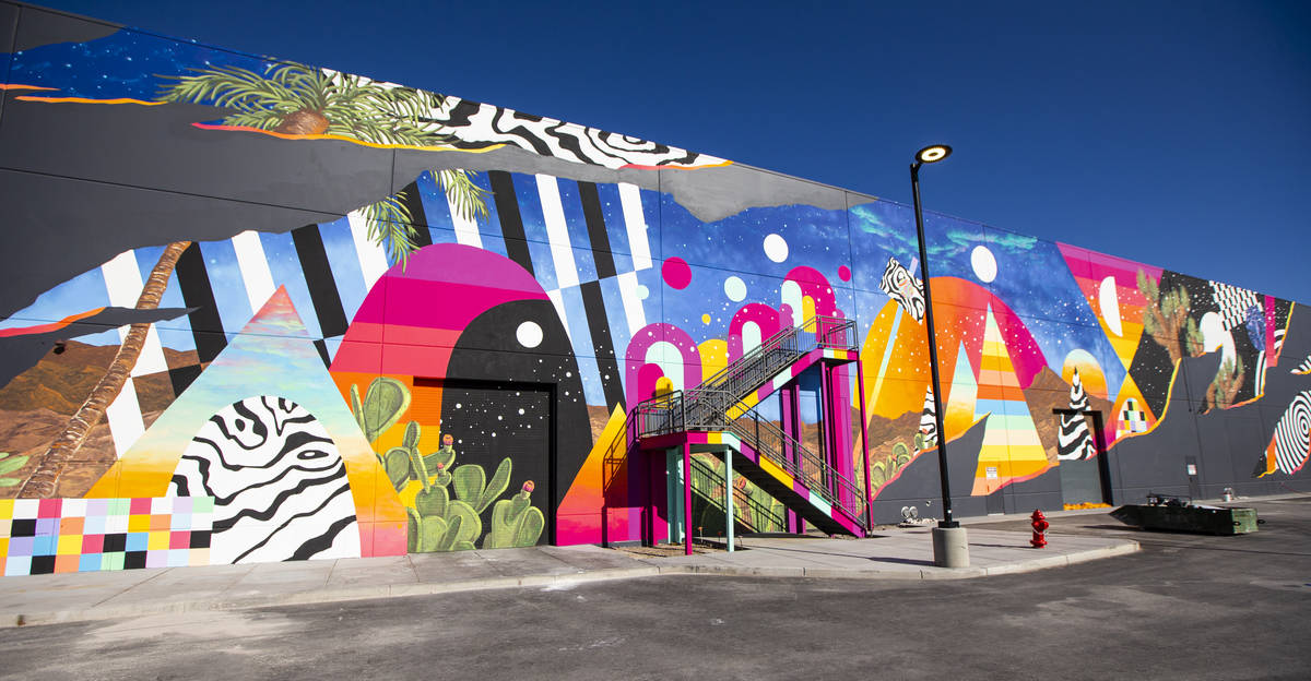 A view of a mural by Eric Vozzola at Area15 in Las Vegas on Thursday, April 2, 2020. (Chase Ste ...