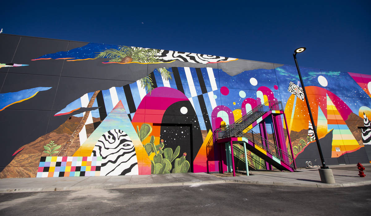 A view of a mural by Eric Vozzola at Area15 in Las Vegas on Thursday, April 2, 2020. (Chase Ste ...