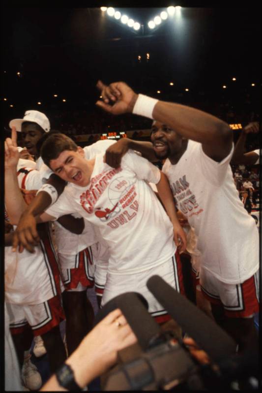 This image David Rice and Mosses Scurry celebrate after the victory. Event is the NCAA National ...