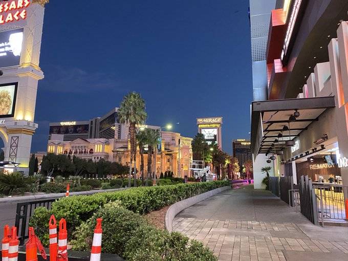 The heart of the Las Vegas Strip was almost a ghost town about 6 a.m. Monday, March 16, 2020, a ...