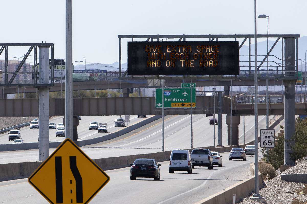 Digital traffic signs displaying COVID19 messages in Las Vegas Las