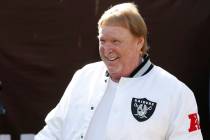 Oakland Raiders owner Mark Davis smiles before an NFL football game between the Raiders and the ...