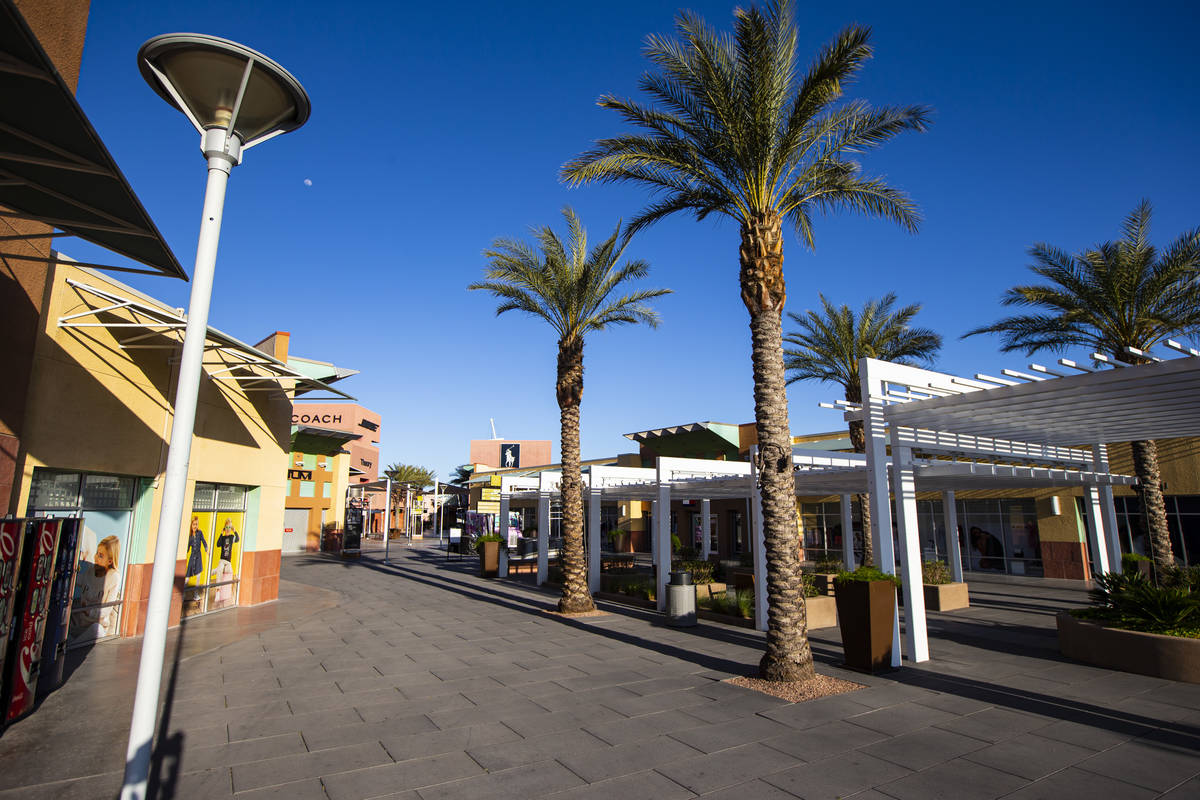 An empty Las Vegas North Premium Outlets as activity remains light in the wake of the closure o ...