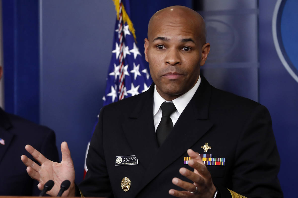 U.S. Surgeon General Jerome Adams speaks about the coronavirus in the James Brady Press Briefin ...