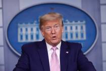 President Donald Trump speaks during a coronavirus task force briefing at the White House, Satu ...