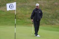 Charley Hoffman of the United States looks at the 12 green during a practice round ahead of the ...