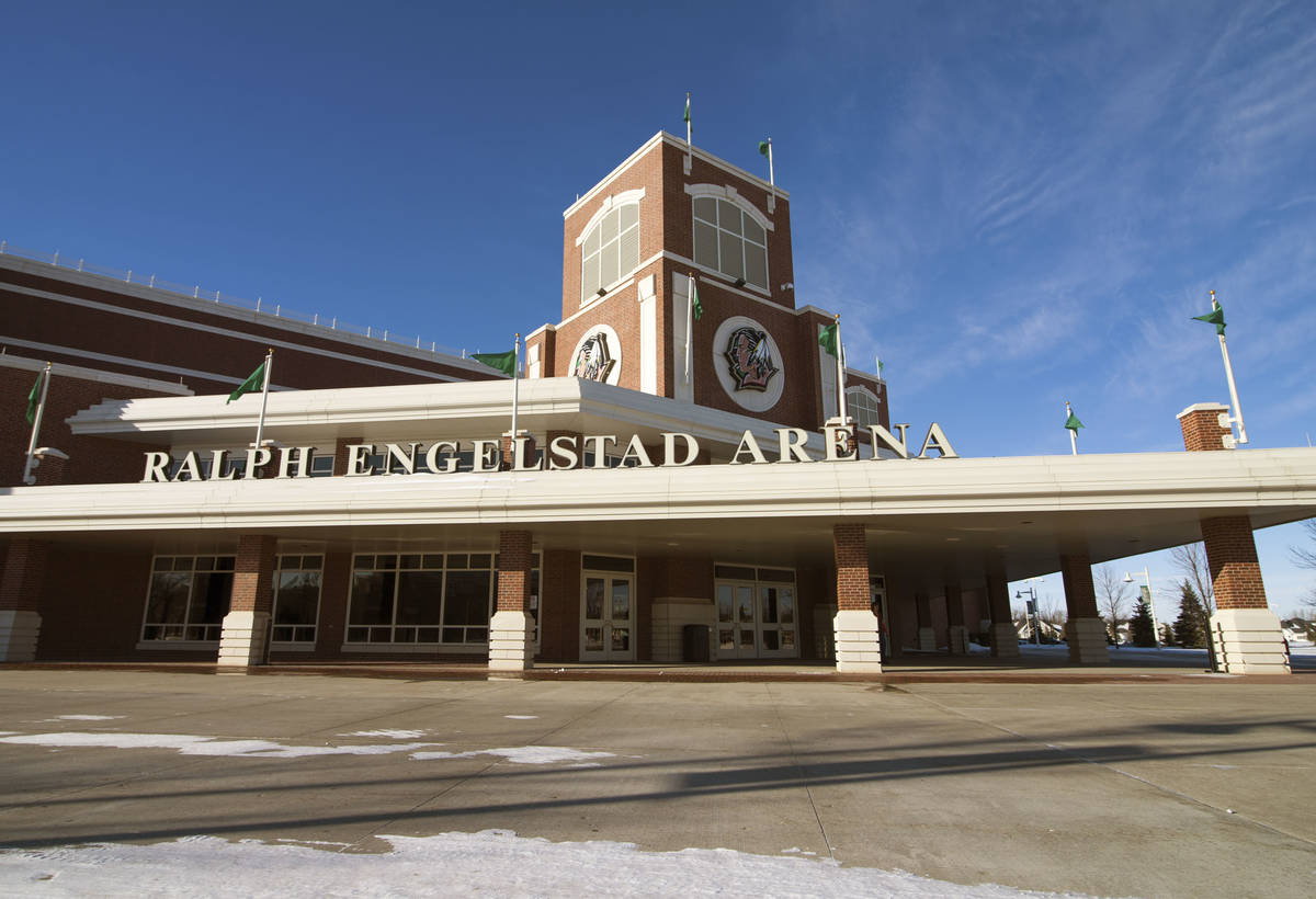 The main entrance to the Ralph Engelstad Arena in Grand Forks, ND on Friday Jan. 4, 2013. (Eric ...