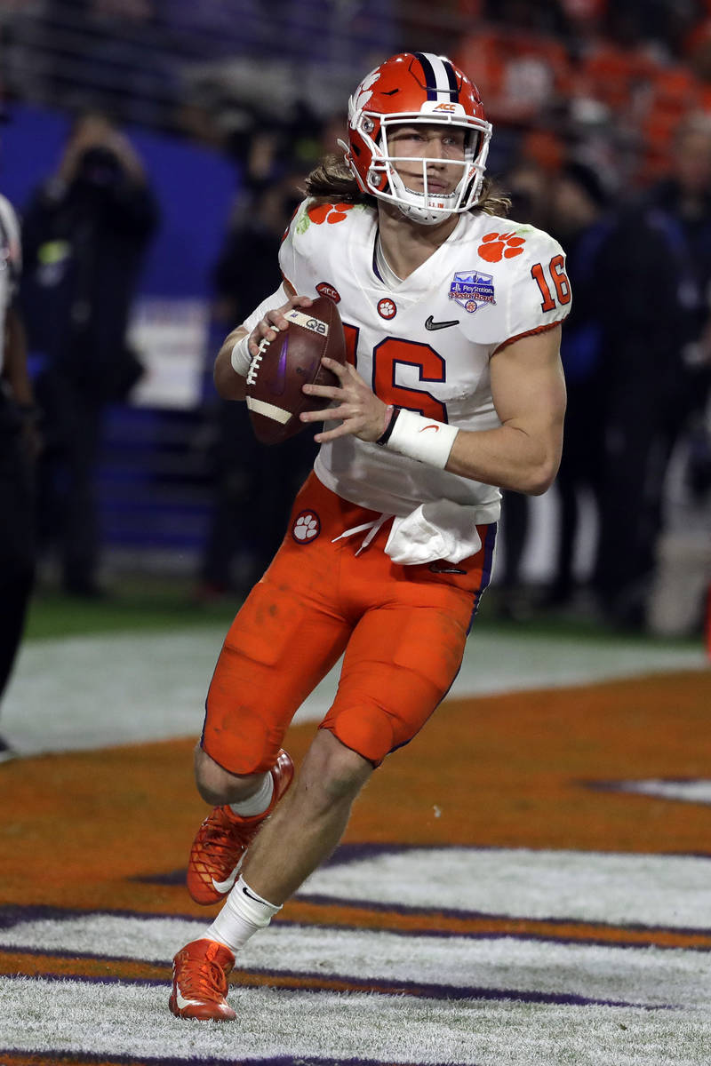 Clemson quarterback Trevor Lawrence (16) during the first half of the Fiesta Bowl NCAA college ...