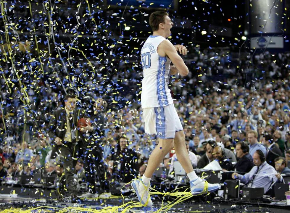FILE*** North Carolina's Tyler Hansbrough celebrates after his team's 89-72 victory over Michi ...
