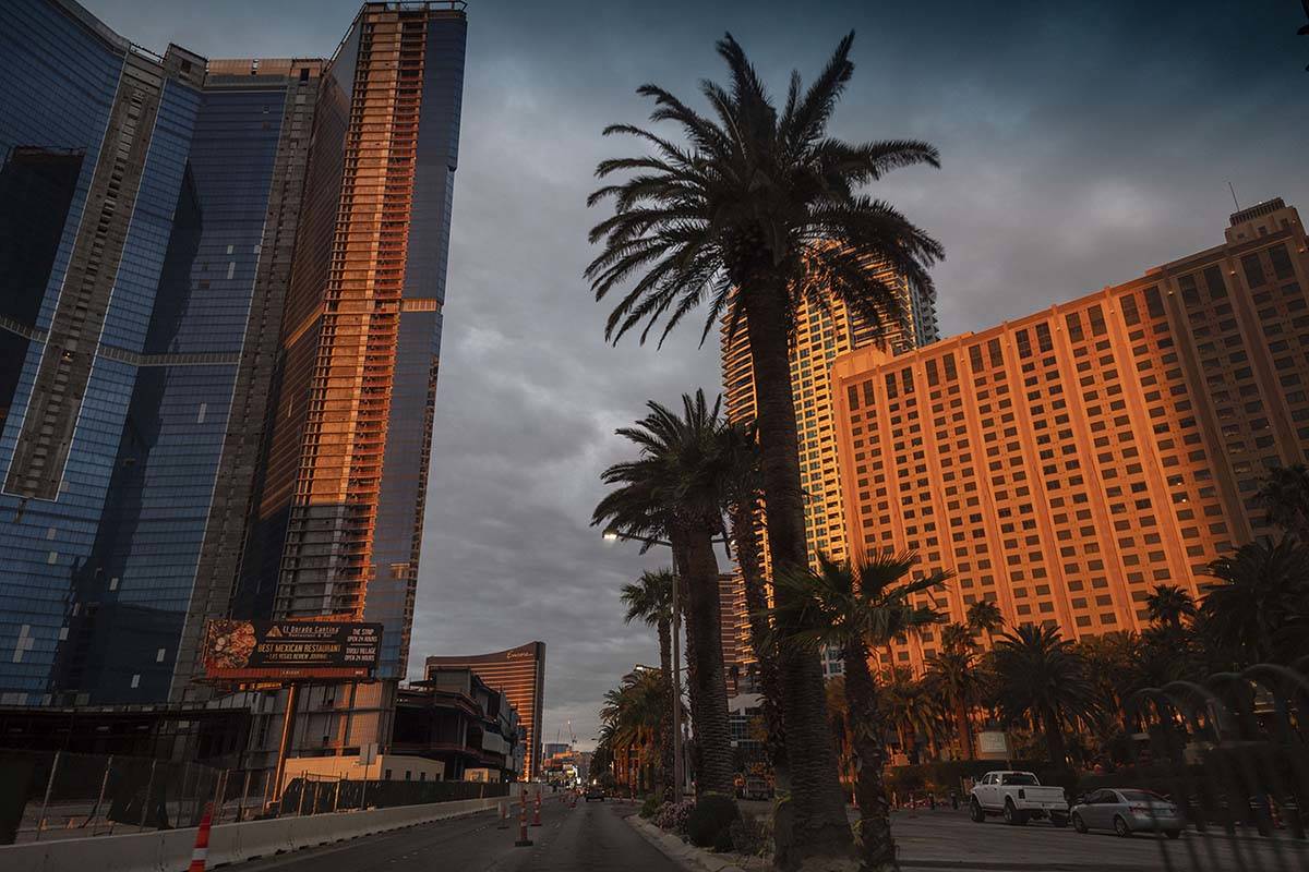 The sun peeks through gray clouds in Las Vegas on Tuesday, April 7, 2020. Rain is expected in t ...