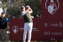 Rickie Fowler watches his drive from the ninth tee during the first round of the Shriners Hospi ...