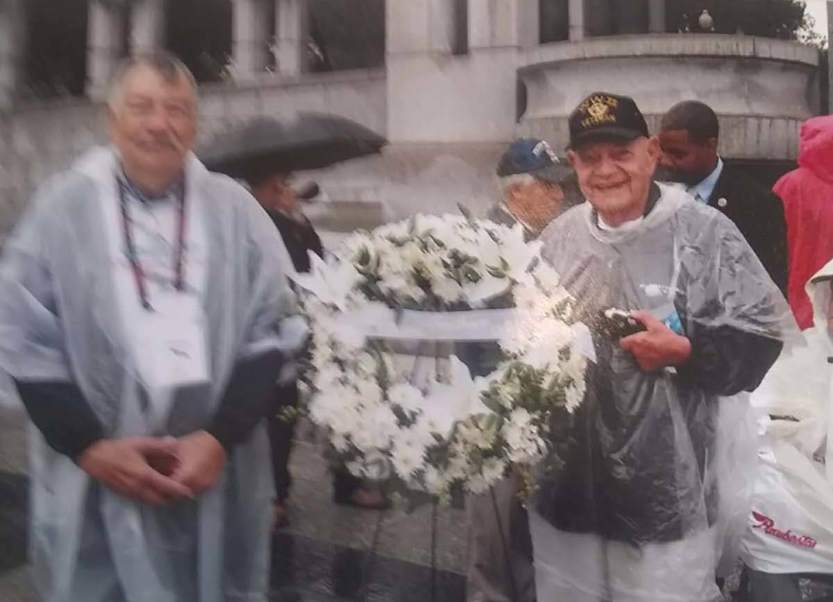 A photo of WWII Army veteran Edward Turken at the National World War II Memorial in Washingto ...