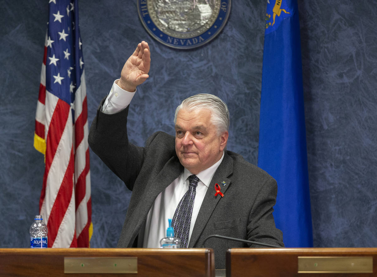 Gov. Steve Sisolak speaks during a press conference to update Nevada citizens about the coronav ...