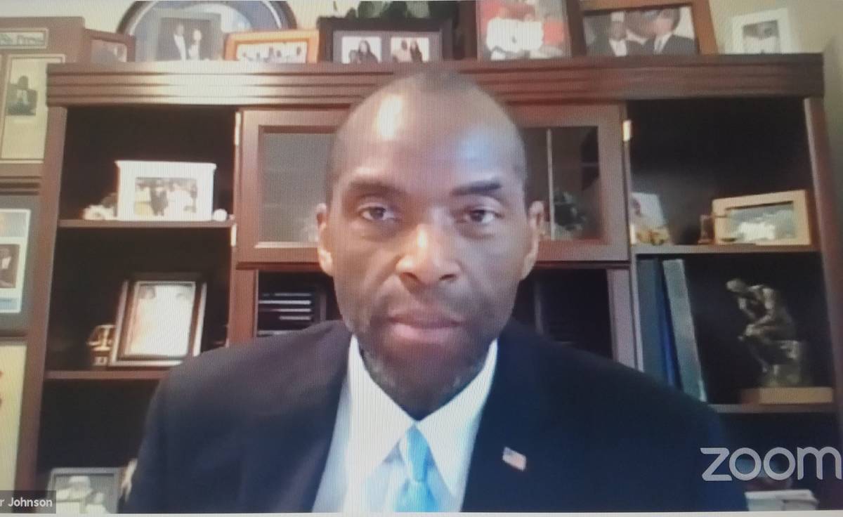 State Gaming Control Board Member Terry Johnson appeared onscreen for the board's April 8, 2020 ...