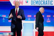 FILE - In this March 15, 2020, file photo, former Vice President Joe Biden prepares for a Democ ...