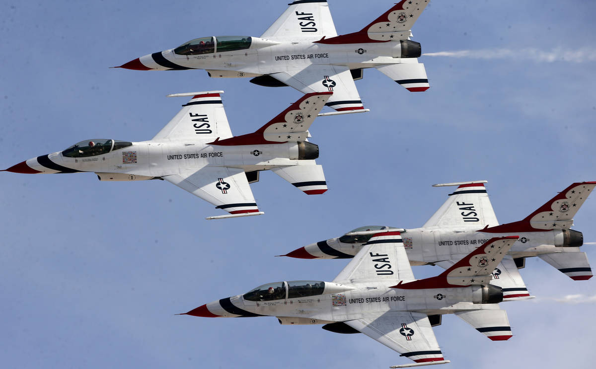 Thunderbirds perform at Aviation Nation 2019 Air Show preview at Nellis Air Force Base in Las V ...