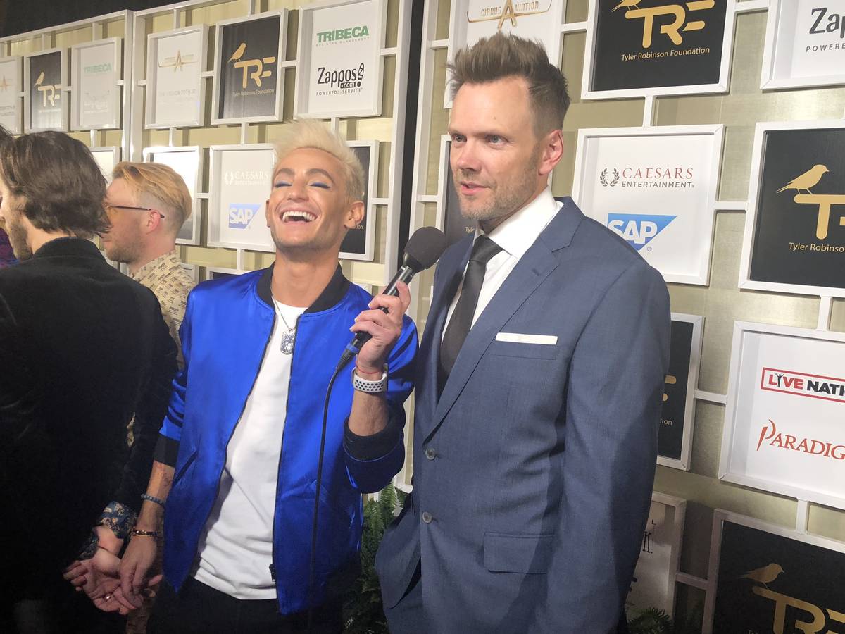 Joel McHale navigates a red-carpet interview with Frankie Grande at the Tyler Robinson Foundati ...