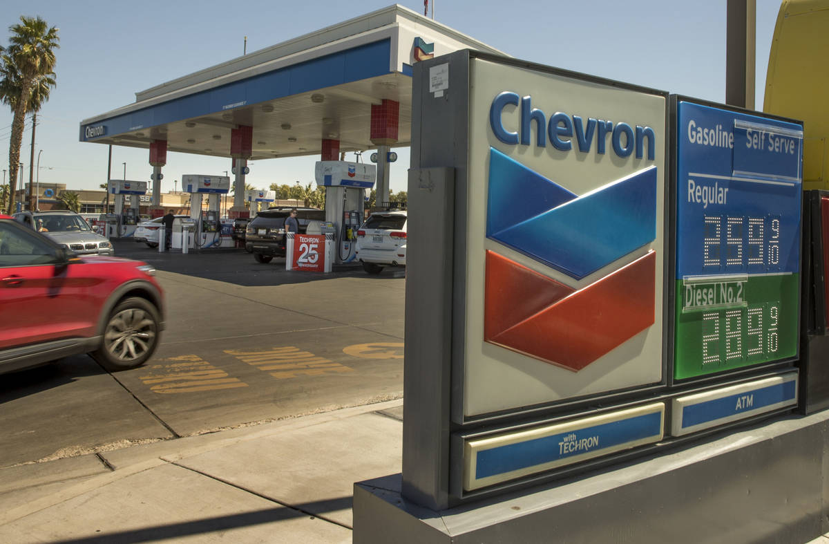 Nevada gas prices still higher than the national average like this Chevron station along Maryla ...