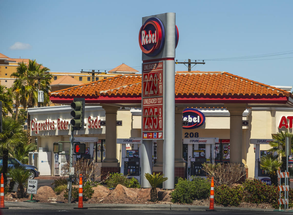 Nevada gas prices still higher than the national average like this Rebel station along Tropican ...