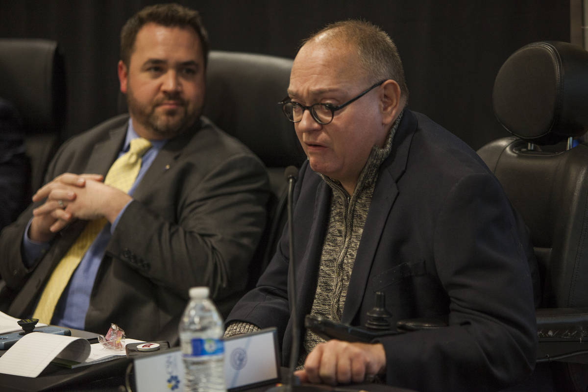 Regent Sam Lieberman, right, speaks alongside other regents at the College of Southern Nevada's ...