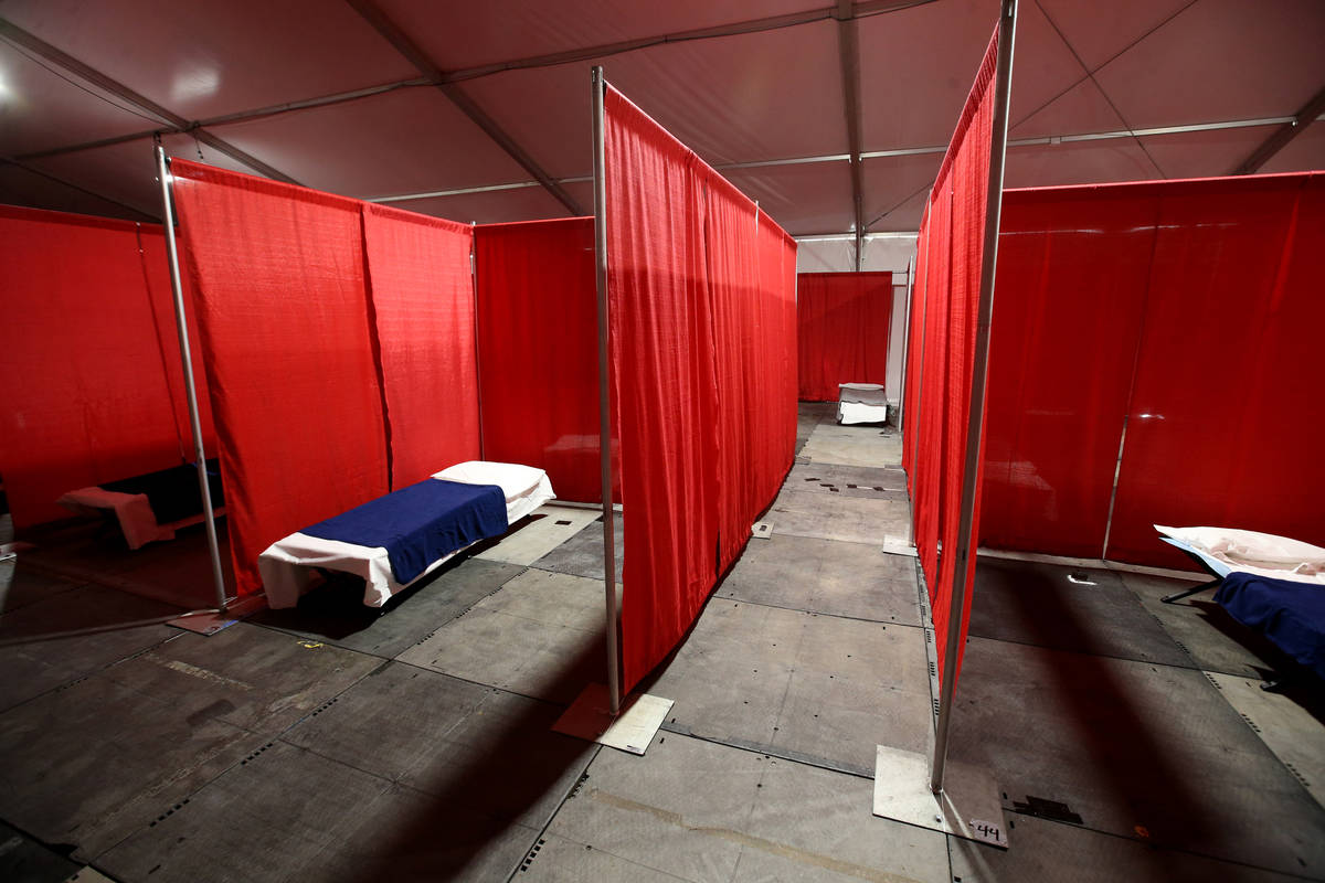 A medical tent for people who have tested positive for coronavirus is seen during a tour of the ...