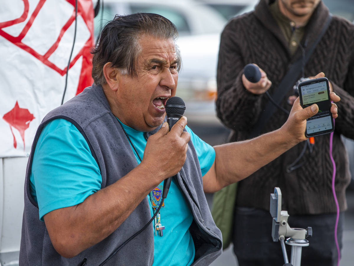Ray Cordova of Water to the Desert Ministries fires up the small crowd during the start of the ...