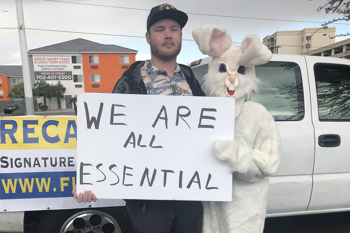 Cody Cunningham and Michelle Franco, in an Easter bunny costume, are among those who took part ...