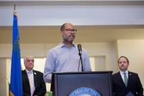 Nevada Attorney General Aaron Ford takes part in a press conference regarding the coronavirus c ...