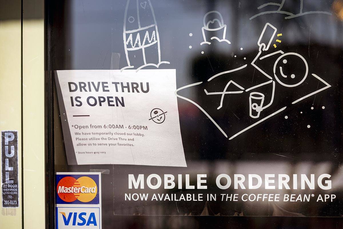 A sign is seen hanging on the door of the Coffee Bean & Tea Leaf at 6115 S Rainbow Blvd., adver ...
