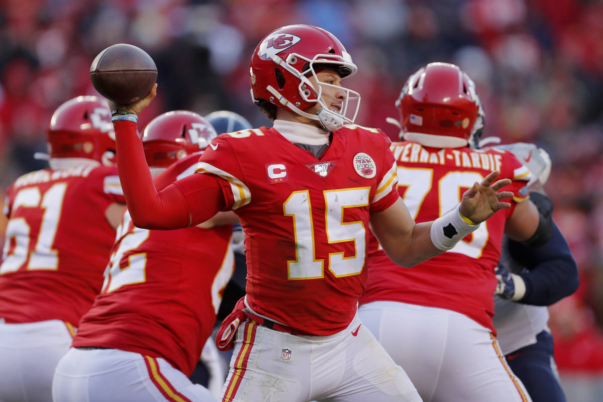 Kansas City Chiefs' Patrick Mahomes throws during the second half of the NFL AFC Championship f ...