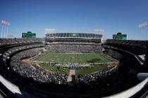 FILE - This Nov. 3, 2019, file photo, shows a general view of Oakland Coliseum during the first ...