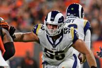 Los Angeles Rams center Brian Allen blocks during the second half of an NFL football game again ...