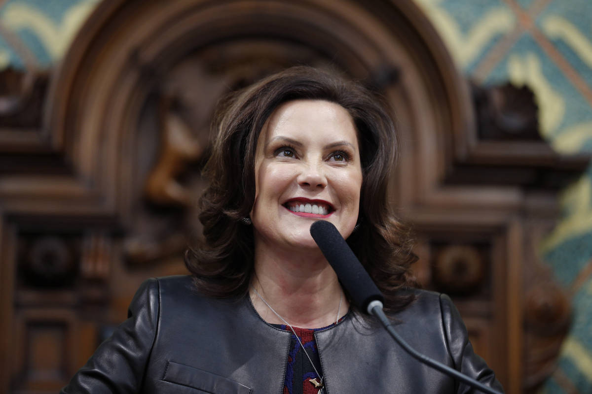 Michigan Gov. Gretchen Whitmer delivers her State of the State address to a joint session of th ...