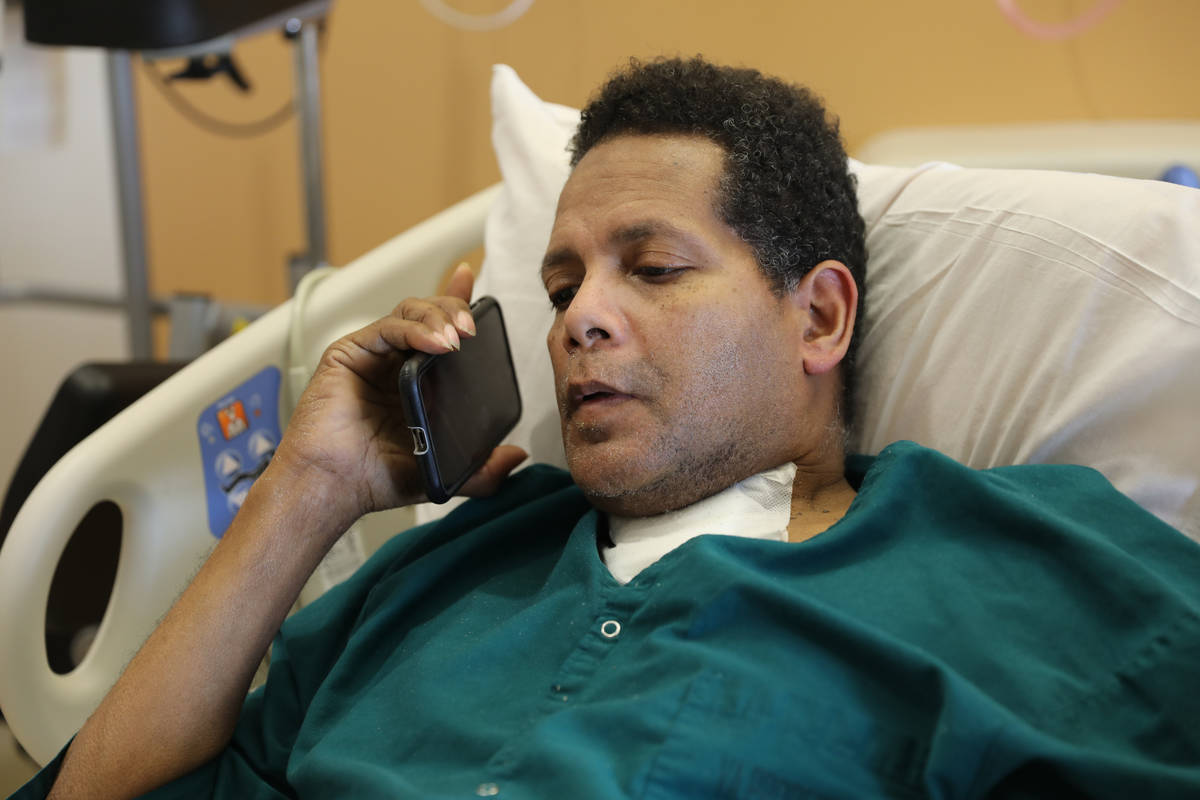 Former Marine Pvt. Ronald Pipkins, 55, talks to a reporter from his hospital room at the VA Med ...