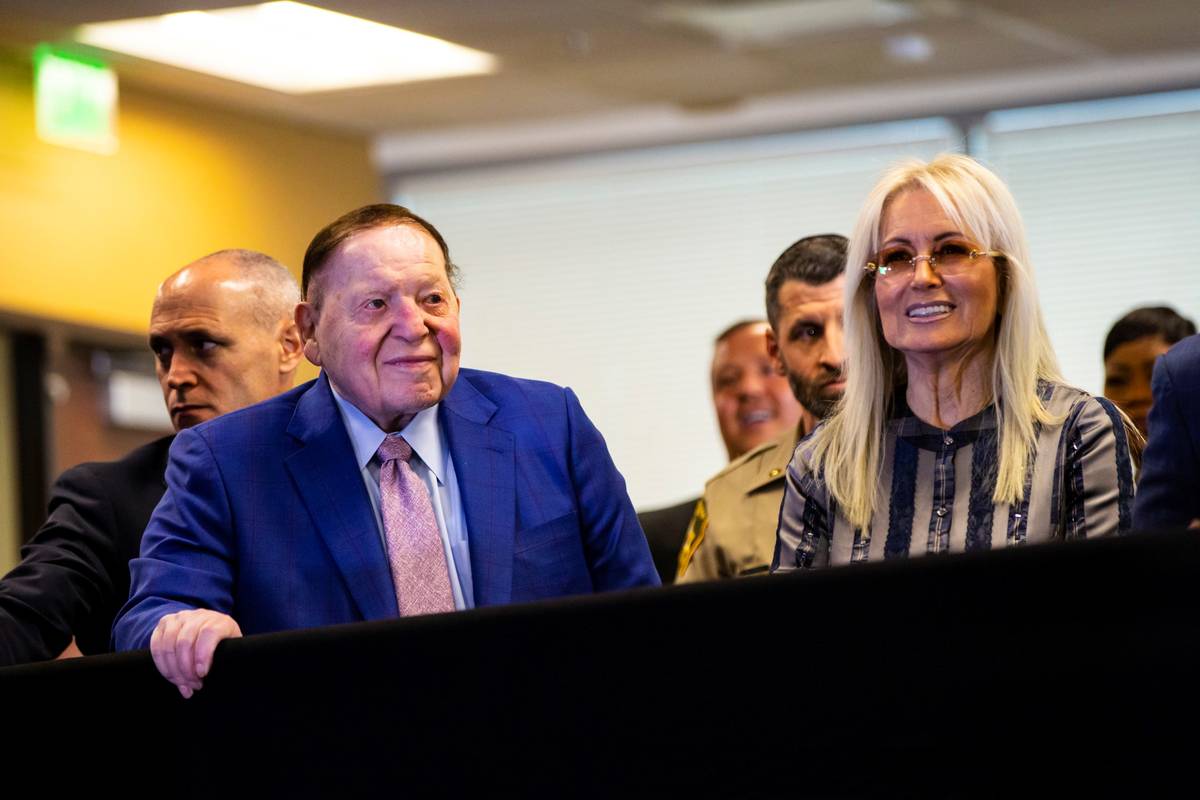Sheldon Adelson and Miriam Adelson arrive to listen to President Donald Trump, not pictured, at ...
