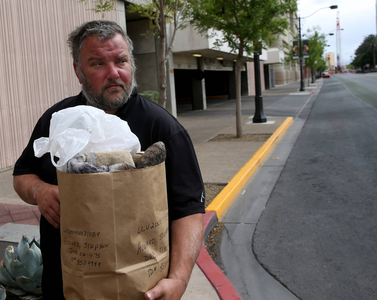 Stephen Howard, 44, is released from Clark County Detention Center in downtown Las Vegas, Frida ...