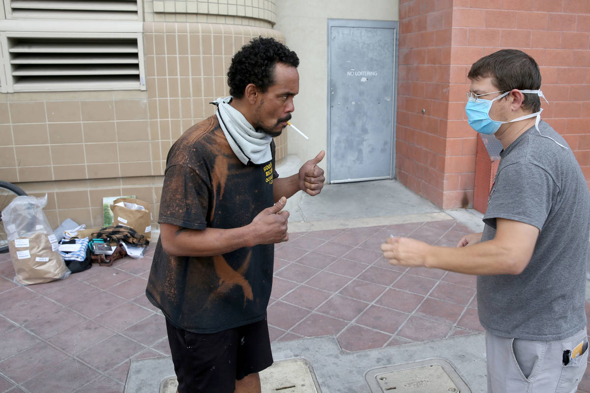 Micah "Aqua" Peoples, 35, left, and Woody Stephens, 42, are released from the Clark County Dete ...
