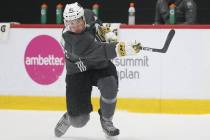 Vegas Golden Knights Connor Corcoran (85) takes a shot during development camp at City National ...