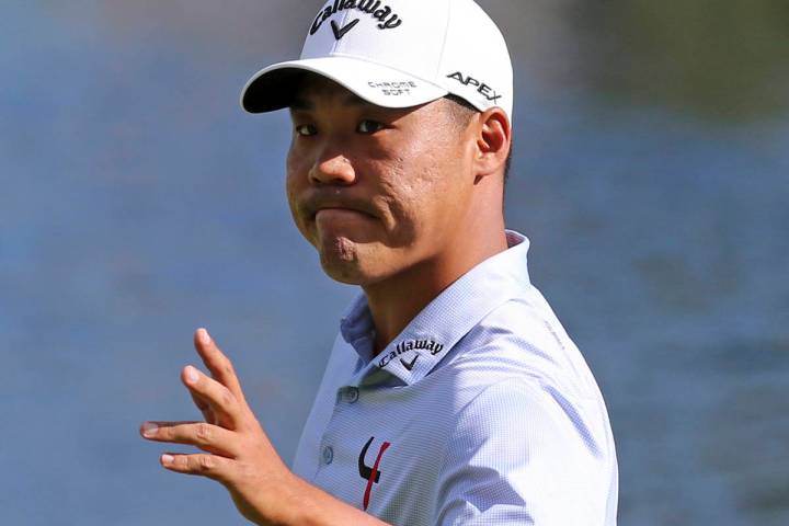 John Chin thanks the galley after he finished the final round in the Barracuda Championship gol ...