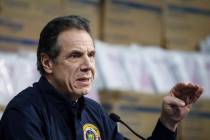 In a March 24, 2020, file photo, New York Gov. Andrew Cuomo speaks during a news conference in ...