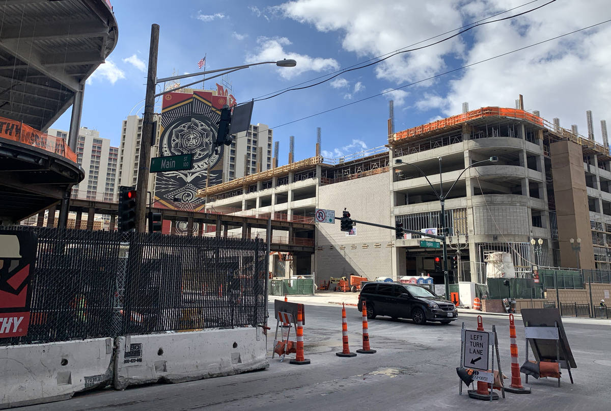 A view of the 1,201-space parking garage, dubbed "Garage Mahal," under construction a ...