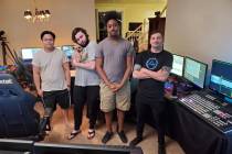 The HyperX Esports production lineup, from left, Gerard Cana, Kevin Forrstrom (with Padme the p ...