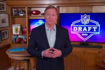 In this still image from video provided by the NFL, NFL Commissioner Roger Goodell speaks from ...