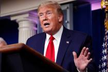 President Donald Trump speaks about the coronavirus in the James Brady Press Briefing Room of t ...