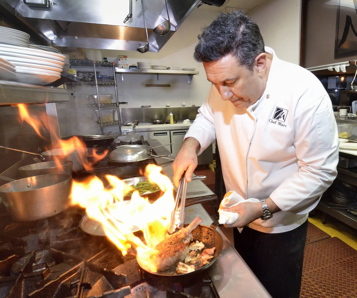 Chef Marc Sgrizzi cooks in the kitchen at Chef Marc’s Trattoria in Las Vegas, Oct. 29, 2016. ...