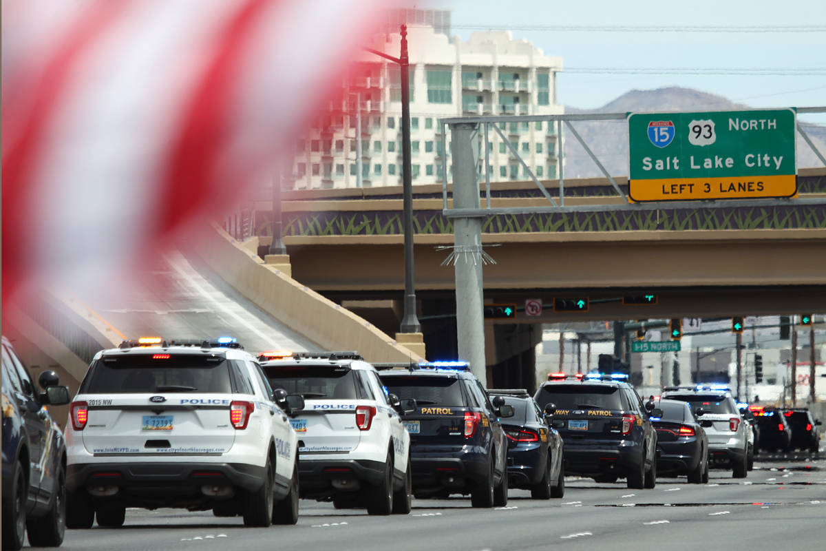 The procession for Nevada Highway Patrol Sgt. Benjamin Jenkins, 47, who was shot and killed whi ...